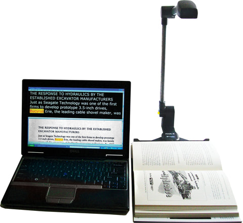PEARL camera scanning book connected to laptop